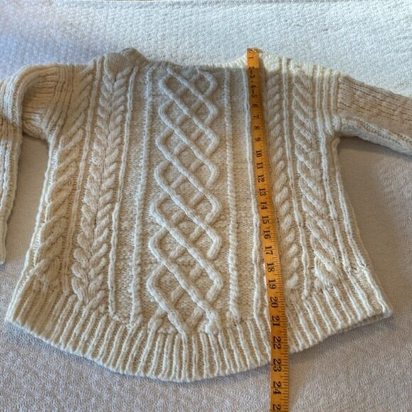 Wool Blend Cableknit Fisherman’s Sweater Cream Chunky Minimalist - Picture 5 of 6